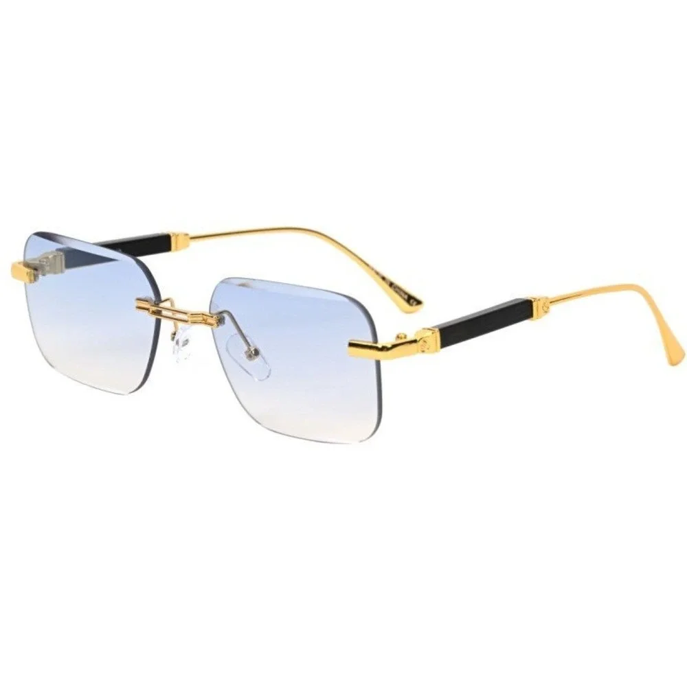 Men's Retro  Rectangular‎ Sunglasses Gold Blue Gradient Lenses Fashion Eyewear